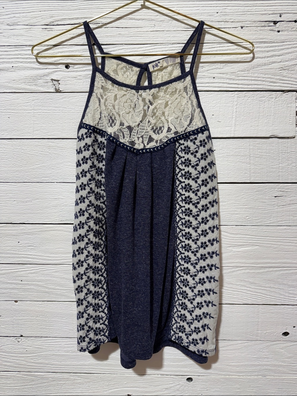Joie Navy & Cream Lace-Panel Sleeveless Tank Dress